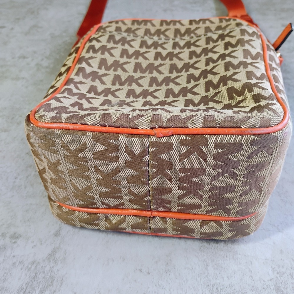 Michael Kors Signature Flight Crossbody Bag Brown Orange Leather Trim - Picture 6 of 16